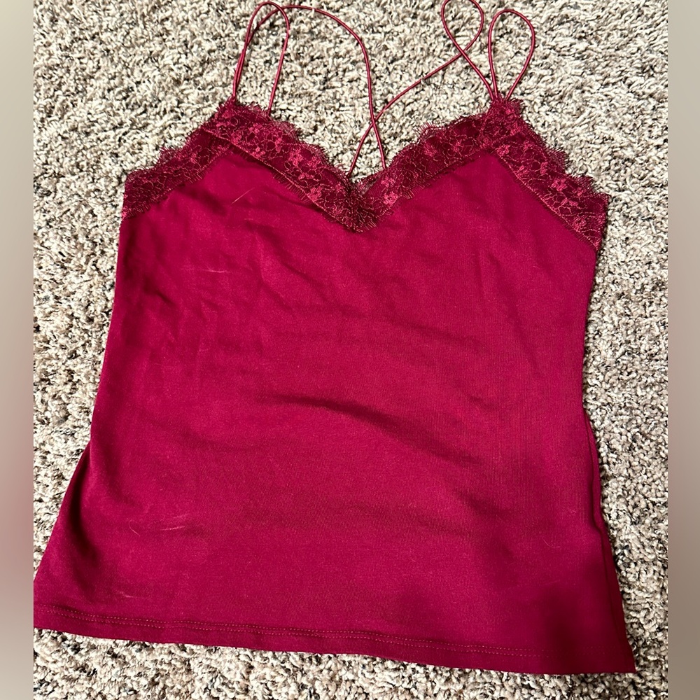 Express Burgundy Lace Trim Front Cami Camisole Tank Top Stretchy Straps sz XS